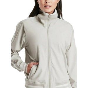 Athleta Women Sprint Track Jacket S Birch Grey Beige 446622 Ribbed Track Stripe